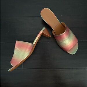 Robert Clergerie Iridescent Pink and Green Mules
